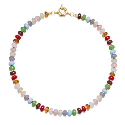 Boho Beaded Necklace for Women, Colorful Natural Stone Choker Necklace, Summer Beach Bead Necklaces Handmade Jewelry Birthday Gifts - color: 8MM
