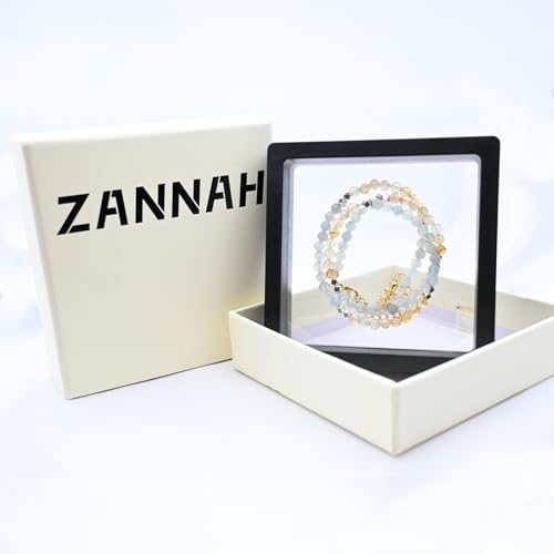 ZANNAH Gemstone Beaded Necklaces for Women - Boho Style Essential Necklace 15" + 3.14" Extender, Cute and Trendy Choker, Natural Stone Handmade Jewelry, Thoughtful Gifts for Women - color: Blue - Aquamarine