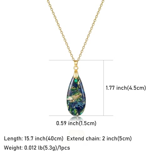 Joya Love 14K Gold Plated Healing Stone Teardrop Pendant Necklace for Women, Waterproof Stainless Steel Chain, Colorful Natural Stone Look, Boho Spiritual Jewelry Gift - color: Blue -Gold