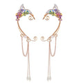 Elf Ear Cuffs, OwMell Handcraft Silver Pointed Fairy Elven Cosplay Fantasy Costume Bridal Wedding Earrings for Non Pierced Ears - style: Colorful Flowers with Pendant