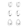 HILXURY Gold Chunky Hoop Earrings Set for Women, 14K Gold Plated Twisted Huggie Hoop Earring Hypoallergenic, Thick Open Hoops Set Lightweight - color: 3 silver hoops chunky