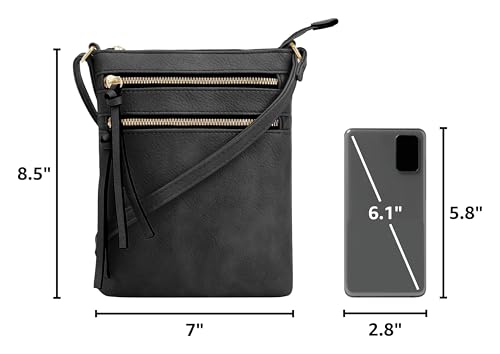 DELUXITY Crossbody Purse Bag Shoulder Bag Multi Pocket Zipper Purse - color: Black