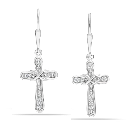 LeCalla 925 Sterling Silver Leverback Drop Earrings | Lightweight Celtic-Knot Filigree Heart Teardrop Dangle Earring for Women's Gift for Her - color: Zirconia Infinity Cross