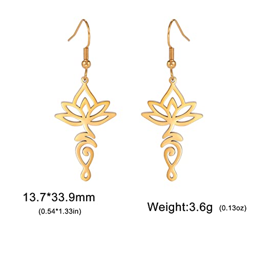 TEAMER Stainless Steel Lotus Flower Dangle Earrings Bohemian Drop Earring Unique Geometric Jewelry for Women - color: Lotus 5-Gold