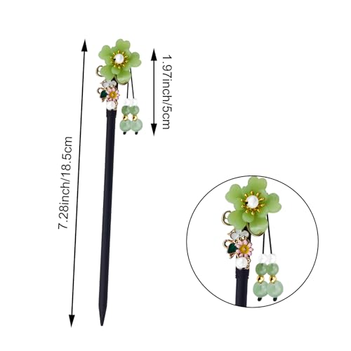 5PACK Japanese & Chinese Wooden Hair Sticks Elegant Flower Hair Chopsticks, Japanese Hair Pin for Bun, Updo & Traditional Hairstyles - color: Green