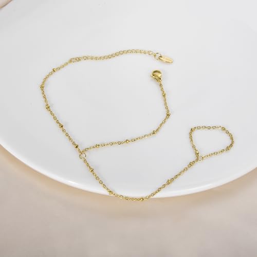 Hand Chain Bracelet Stainless Steel Finger Ring Bracelet Adjustable Gold Plated Hand Chain CZ Stackable Boho Minimalist Jewelry for Women - color: Gold Hand Chain Bracelet AN123G