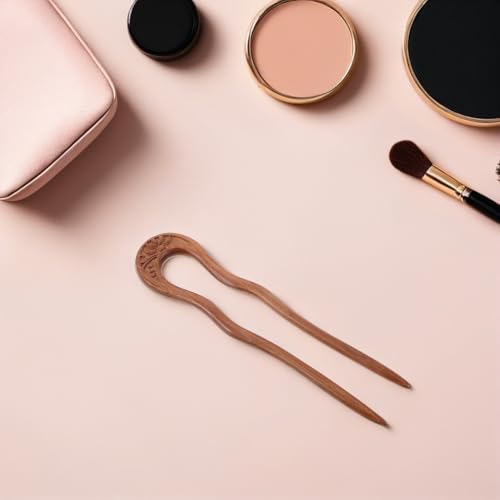 OSALADI Vintage U-shaped Wooden Hair Pins Double Prong Hair Forks for Women Chinese Traditional Headdress Retro Wooden for Updo and Bun
