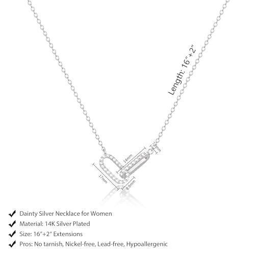 Luxval Diamond Pendant Gold Necklace for Women，Dainty 18k Gold Plated Choker Necklaces Simple Gold Jewelry Gifts for Women Girls - color: Silver-Paperclip