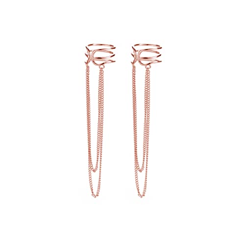 SLUYNZ 925 Sterling Silver No Piercing Cuff Earrings Chain for Women Wrap Earrings Tassel Clip On Ear - color: Rose Gold Plated