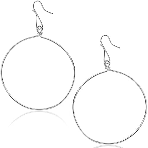 Dangle Hoop Earrings for Women - Minimalist Geometric Round Drop Hoops - Hypoallergenic, Safe for Sensitive Ears - Plated in 18K Gold or 925 Sterling Silver - color: 2.6" inch - 925 Silver Plated