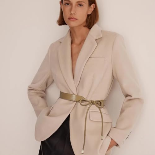 Women PU Leather Tie Waist Belts Knotted Thin Skinny Rope Waistband - color: Khaki