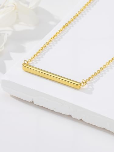 14K Gold Bar Necklace for Women,Gold Bar Pendant Necklace Simple Gold Necklace Non Tarnish Gold Necklace for Mom Minimalist Mothers Day Jewelry Mother's Birthday Christmas Valentine's Day Gifts for Mom Wife Women Her - style: Simple Bar