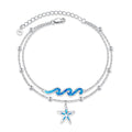 YFN Wave Anklet 925 Sterling Silver Ocean Wave Layered Ankle Bracelet Wave Beach Jewelry for Women Gifts - style: Wave Starfish Anklet