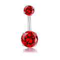HQLA 14G Belly Button Rings Surgical Stainless Steel Round Cubic Zirconia Navel Barbell Stud Body Piercing - color: Red