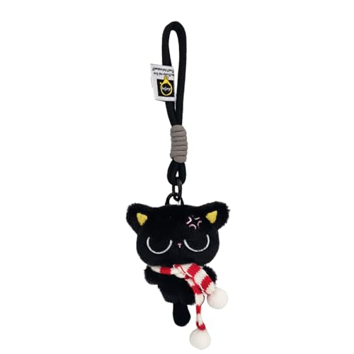 Bag Charm Cute Black Cat Plush Keychain for Handbags Backpacks Purse Keychain Accessories Charm for Cat Lover Gifts Red