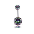HQLA 14G Belly Button Rings Surgical Stainless Steel Round Cubic Zirconia Navel Barbell Stud Body Piercing - color: Black Colorful