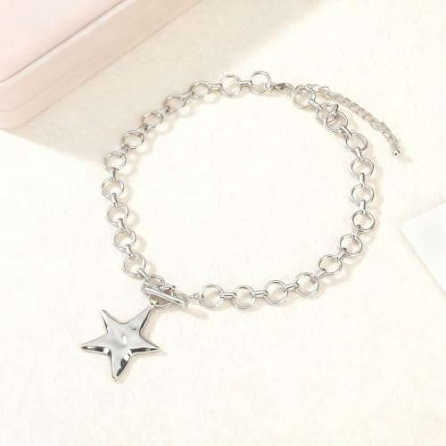 Chunky Necklace for Women Big Star Necklaces for Women Trendy Large Statement Necklace Thick Chain Bold Chunky Jewelry Star Accessories Boho - style: 2 - S