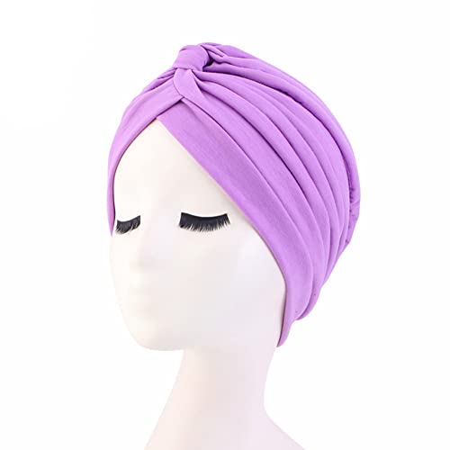 beauty YFJH Women's Cotton Turban Head Wrap Cancer Chemo Beanies Cap Headwear Cap Bonnet Hair Loss Hat - color: Purple