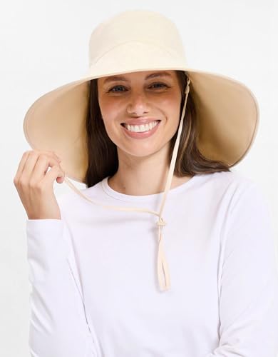 Solbari Ultra Wide Brim Sun Hat UPF 50+ Packable UV Sun Protection Hats with Full Coverage Brim - color: Vanilla / Beige, size: Small-Medium