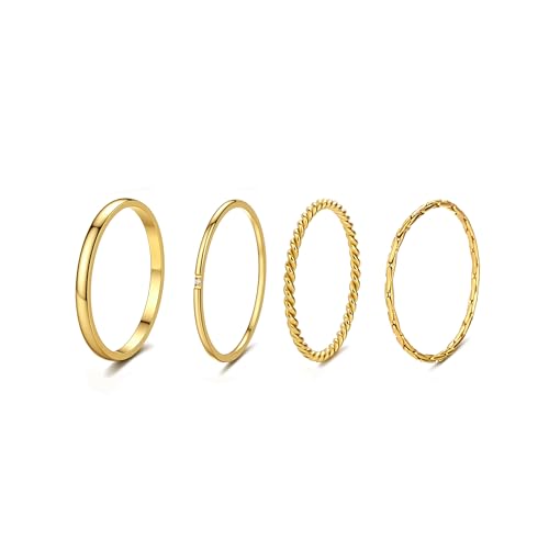 Stackable Rings for Women Non Tarnish Gold Rings Dainty Stainless Steel Knuckle Rings Set Trendy Womens Rings Summer Jewelry Thin Bands Statement Ring Summer Gifts for Women