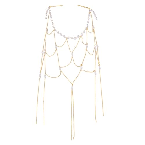 Multi-layered Tassel Pearl Headband Chain for Women Wedding Bridal Pearl Hair Clip Chain Headpiece Summer Beaded Headdress Jewelry for Prom Party - color: Gold