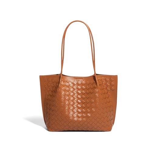 Women's Luxury Handmade Woven Tote Bag, Beach Bag Set, Elegant Age Reducing Travel Commuter Bag Set - color: 10# Brown