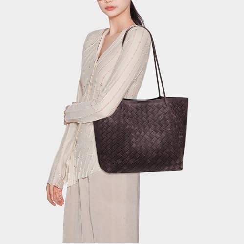 Women's Luxury Handmade Woven Tote Bag, Beach Bag Set, Elegant Age Reducing Travel Commuter Bag Set - color: Frosted Material 12# Olive Green