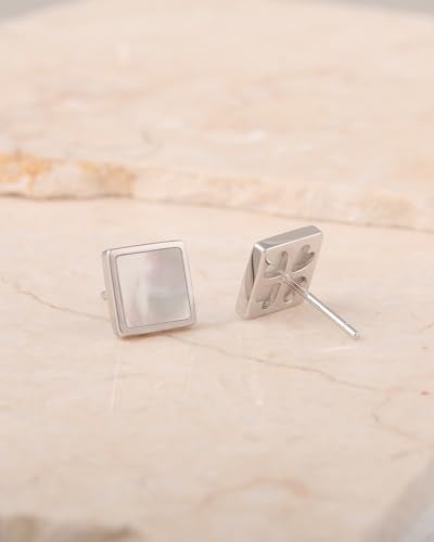 S.Leaf Gold Stud Earrings for Women Sterling Silver Gold plated Hypoallergenic Shell Mother of Pearl Post Earrings for Women Birthday Gifts - color: C02_Shell_7mm_Silver