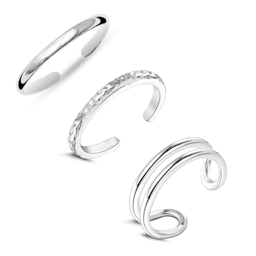 LeCalla 925 Sterling Silver Open Toe Rings Set for Women Adjustable Minimalist Toe Rings Summer Beach Foot Jewelry - color: 08. Trio (3 PCS)