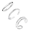 LeCalla 925 Sterling Silver Open Toe Rings Set for Women Adjustable Minimalist Toe Rings Summer Beach Foot Jewelry - color: 08. Trio (3 PCS)