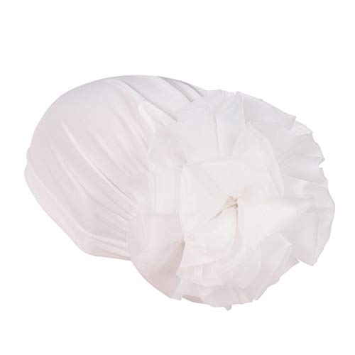 Women Big Flower Turban Hat Head wrap Headwear Cancer Chemo Beanie Cap Hair Loss Cover - color: White