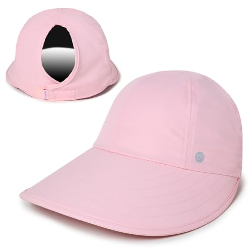 Ponyflo Sunblocker Wide Brim Hat, Patented Women’s Ponytail Sun Hat for Adults, UPF 50 Sun Protection - color: Pink