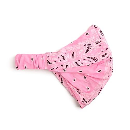 Motique Accessories Wide and Stretchy Cotton Bandana Headwrap, Multiple Colors (Light Pink Paisley, Medium) - color: Light Pink Paisley
