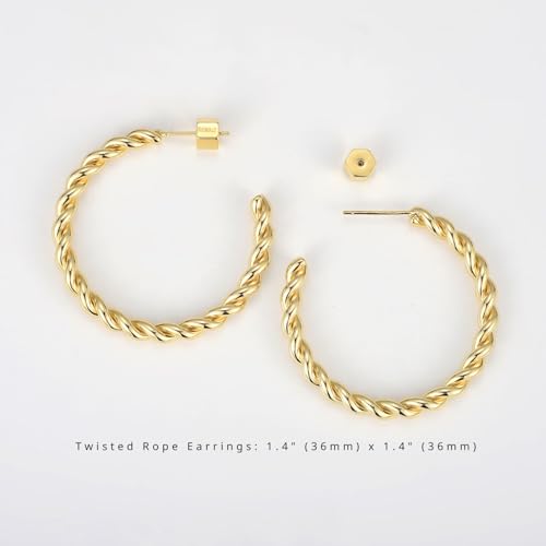 RENAIZ Bold Statement Hoop & Stud Earrings for Women – 14K Gold & Rhodium Plated Maximalist Jewelry, Chunky Geometric Boho Earrings, Hypoallergenic Non-Tarnish Trendy Gift - color: Yellow Gold, style: Twisted Rope