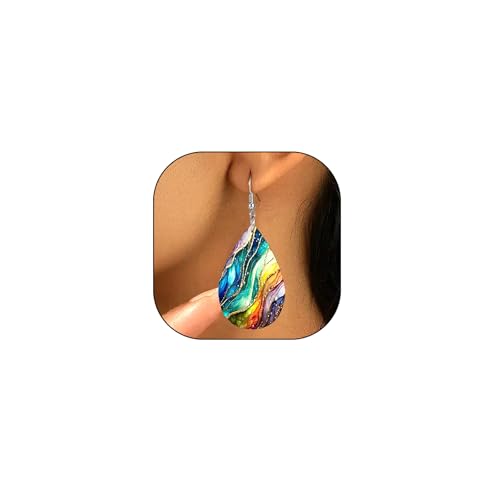 PU Teardrop Earrings for Women Vintage Color Art Personality Aesthetic Earrings Lightweight Double Sided PU Printed Leather Earrings Boho Jewelry Gifts