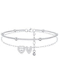 FindChic Silver/14K Gold Plated Layered CZ Initial Ankle Bracelet for Women | Waterproof Stainless Steel, Cubic Zirconia Letter Charm, Non-Tarnish, Hypoallergenic, Adjustable Extender, Summer Jewelry - color: Silver-CZ Heart, size: V
