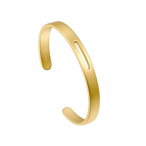 BE & CHEERY Gold Bangle Bracelet for Women, 14k Gold Plated Open Bangle, Stackable Stainless Steel Cuff Bracelets, Chunky Fashion Jewelry for Women, Trendy Elegant Design Bangle as Gifts - style: Short cut out