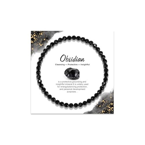 Natural Gemstone Beads Bracelets Healing Crystal Stone Beaded Bracelet for Women Men Handmade Spiritual Jewelry Gifts - color: Obsidian, size: Faceted Round Beads