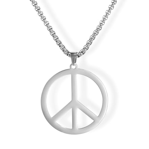 LIKGREAT Peace Necklace Peace Sign Symbol Pendant Necklace Box Chain Necklace for Women Men - color: silver