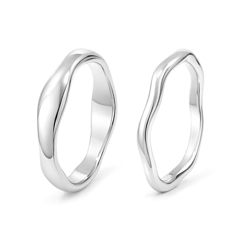 Gold Rings for Women Men Non Tarnish, Waterproof Chunky 14K Gold Plated Dainty Stackable Rings Trendy Statement Pinky Thumb Rings Engagement Eternity Wedding Band Ring Stacking Gold Jewelry Size 3 4 5 6 7 8 9 10 11 - color: Silver, size: 4
