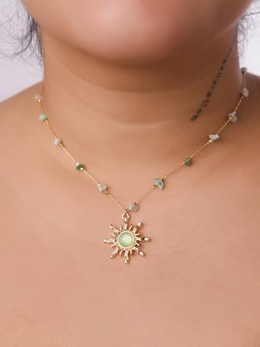 Sacina Sun Choker Necklace, Natural Crystal Necklace, Boho Hippie Jewelry, Christmas Jewelry Gift For Women - color: green