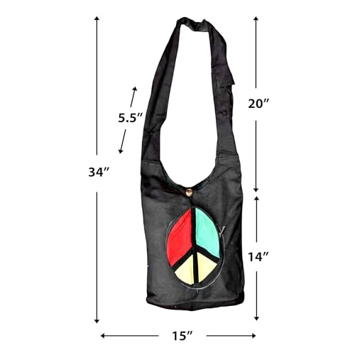 Mandala Crafts Hippie Bag, Large Boho Hobo Purse for Women, Crossbody Shoulder Sling Bags for Indie Style Bohemian Accessory - style: Rasta Peace