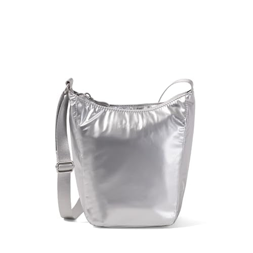 Baggallini Swift Mini Crossbody Bag for Women - 4.5x7 Small Travel Purse with Crossbody Strap and RFID - color: Silver Metallic