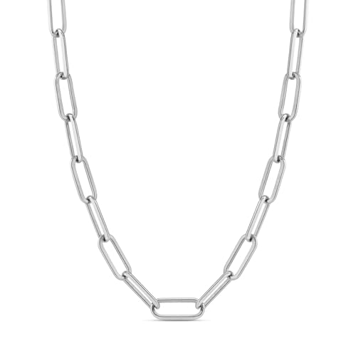 Destin Jewelry Paperclip Chain Necklace for Women, Waterproof 18K Gold Plated Stainless Steel, Hypoallergenic, Adjustable Layering Chain, Tarnish-Resistant, 2.5–6.5mm - color: Stainless Steel, size: 16" + 2", style: 6.5 MM