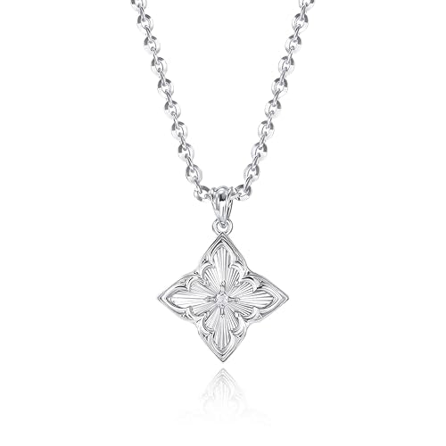 Fettero Gold Clover Necklace for Women Dainty 14K Gold Plated CZ Pendant Necklace Adjustable Chain Choker Charm Colorful Clover Pendant Lucky Necklaces for Women Jewelry - color: White Gold