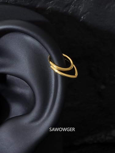 16G Titanium Septum Rings Double Septum Jewelry Daith Piercing Jewelry Silver Gold Hinged Segment Helix Clicker Piercing Jewelry 8 mm 10 mm Seamless Ring Hypoallergenic Jewellery for Her - color: Gold, size: 8mm