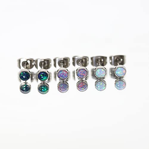 G23 Titanium Opal Stud Earrings for Women Girls Hypoallergenic Earring with 4mm 5mm Birthstone for Sensitive Ear Fashion Women's Jewelry(2pcs) - color: Multi Lavender, size: 5mm
