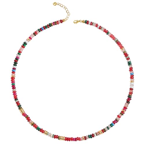 Beaded Gemstone Necklaces for Women Colorful Boho Choker Necklace Beauty And Spirit For Women (blue-silver) - color: mix-red