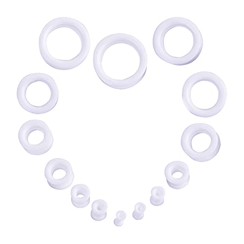 WBRWP 20/28pcs Ear Stretching kit Set: Hollow Hard/Soft Silicone Plugs and Tunnels Ear Expander Gauges Stretcher Body Piercing Jewelry - style: 20pcs Thick/White