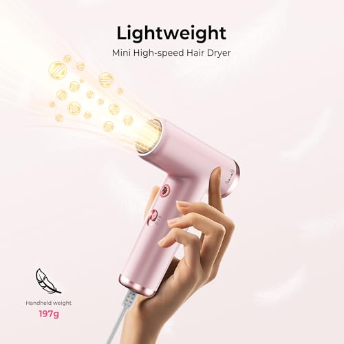 Mini Hair Dryer, 4-Temp High Speed Ionic Hair Dryer, 2-Speed Lightweight Portable Small Hair Drye, 110,000 RPM Hair Blow Dryer Travel Blow Dryer - color: Pink